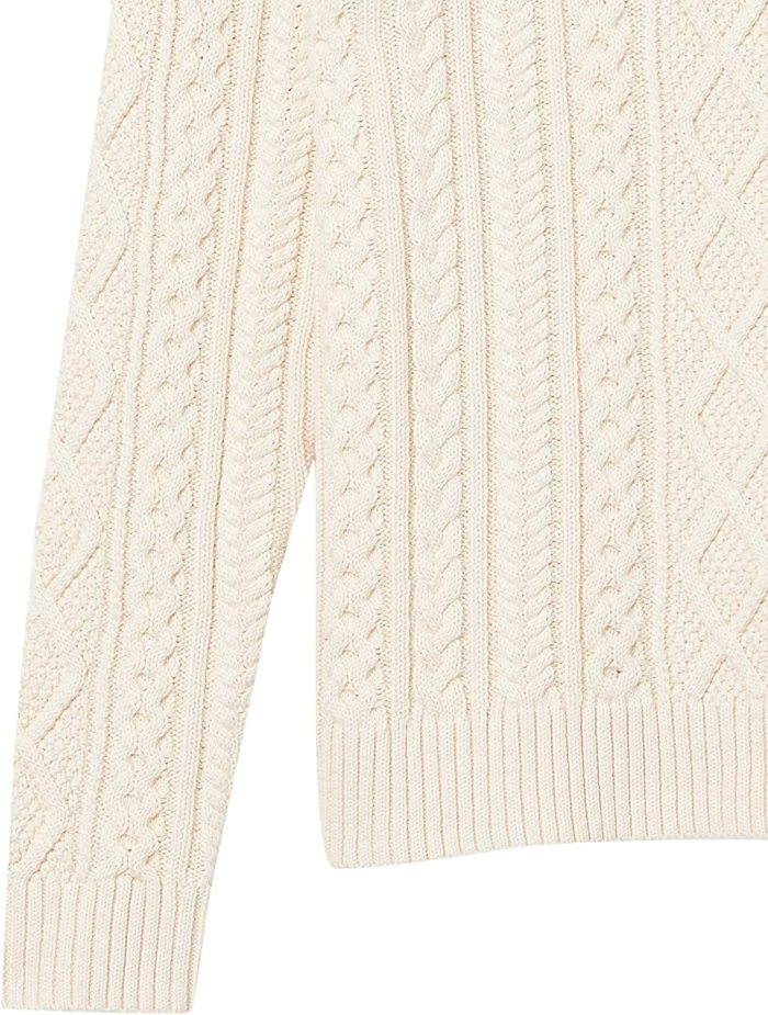 Essentials Men's Long-Sleeve 100% Cotton Fisherman Cable Crewneck Sweater