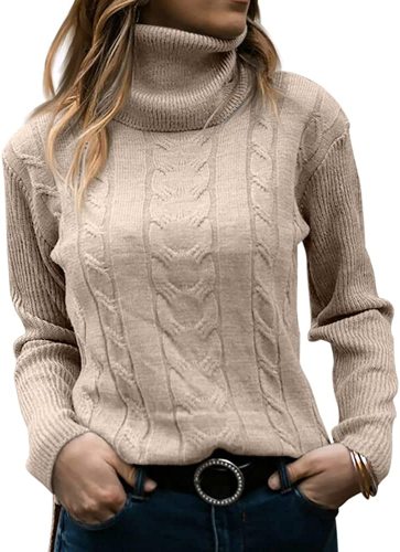 Womens Turtleneck Sweaters Long Sleeve Pullover Cable Knit Sweaters Soft Jumper