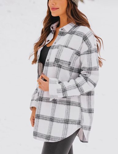 Uaneo Womens Plaid Shacket Button Down Wool Blend Fall Flannel Shirt Jacket