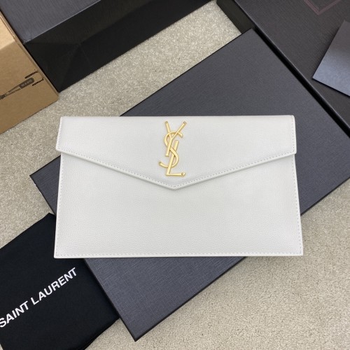 SAINT LAURENT Gold Label Logo Grained Embossed Leather Clutch Envelope Bag