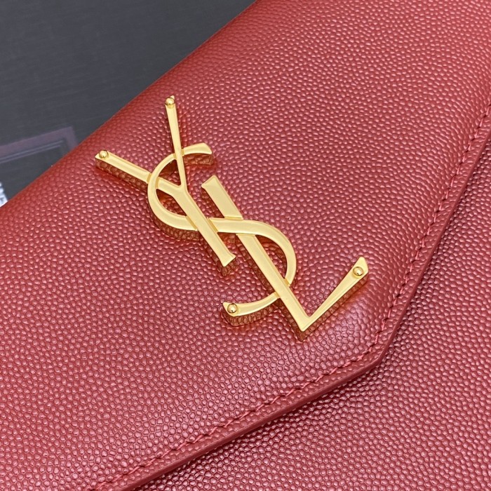 SAINT LAURENT Gold Label Logo Grained Embossed Leather Clutch Envelope Bag