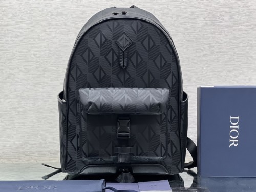 Dior Explorer embossed logo zipper closure nylon schoolbag backpack duffel bag male style black