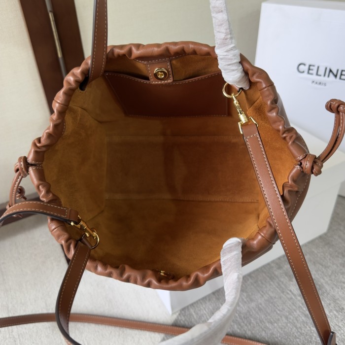 Celine CabasTriomphe detachable adjustable shoulder strap drawstring closure smooth cow leather shoulder crossbody handbag