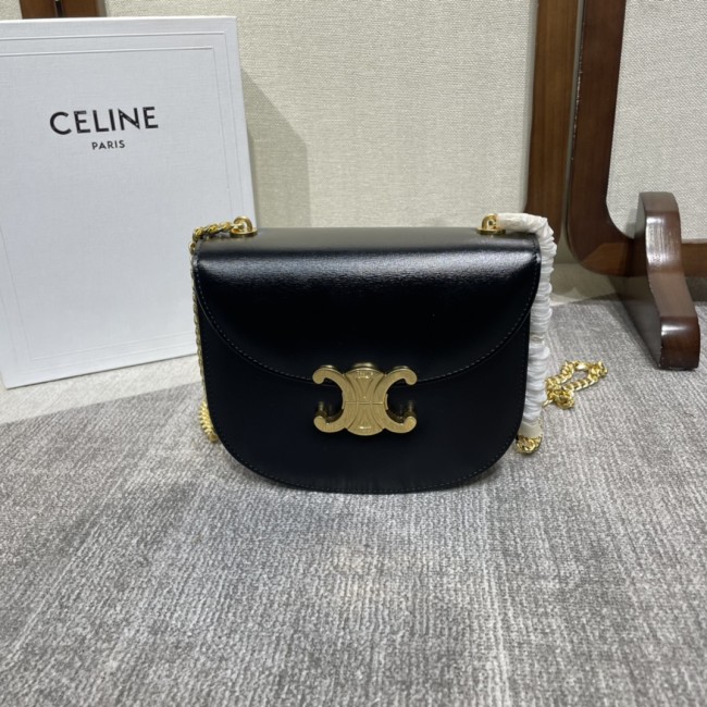 Celine Triomphe brand logo Logo chain shiny calf leather crossbody shoulder bag