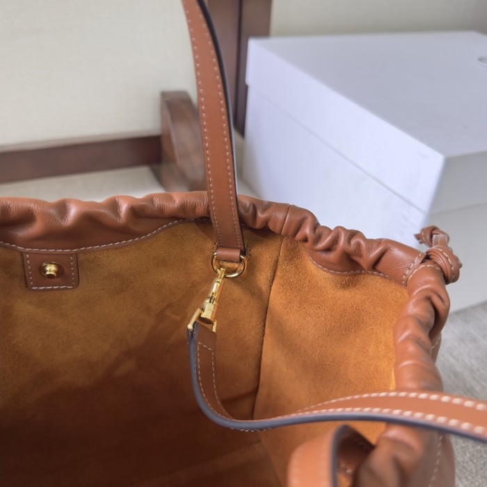 Celine CabasTriomphe detachable adjustable shoulder strap drawstring closure smooth cow leather shoulder crossbody handbag
