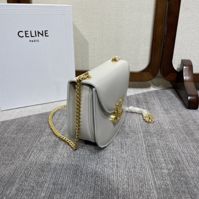 Celine Triomphe brand logo Logo chain shiny calf leather crossbody shoulder bag