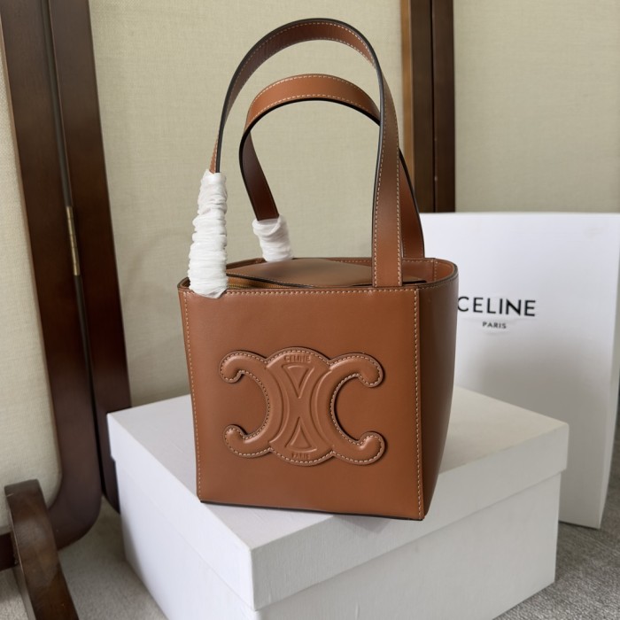 Celine Triomphe Arc de Triomphe Box Tote Bag Logo Printed Cow Leather Cube Handbag Shoulder