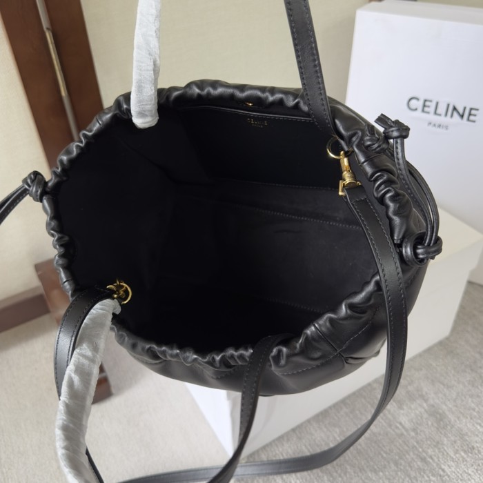 Celine CabasTriomphe detachable adjustable shoulder strap drawstring closure smooth cow leather shoulder crossbody handbag