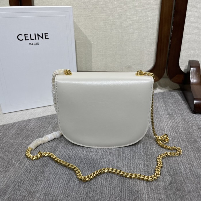 Celine Triomphe brand logo Logo chain shiny calf leather crossbody shoulder bag