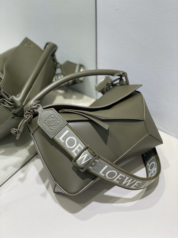 Loewe Geometric lines design ceramic rabbit charm satin cow leather shoulder crossbody handbag