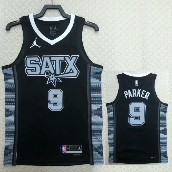 22-23 SA Spurs PARKER #9 Black Top Quality Hot Pressing NBA Jersey (Trapeze Edition)