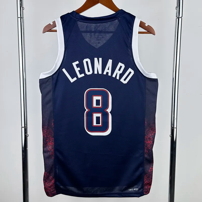 2024 Olympic Game USA LEONARD 8 Dark Blue Basketball Jersey