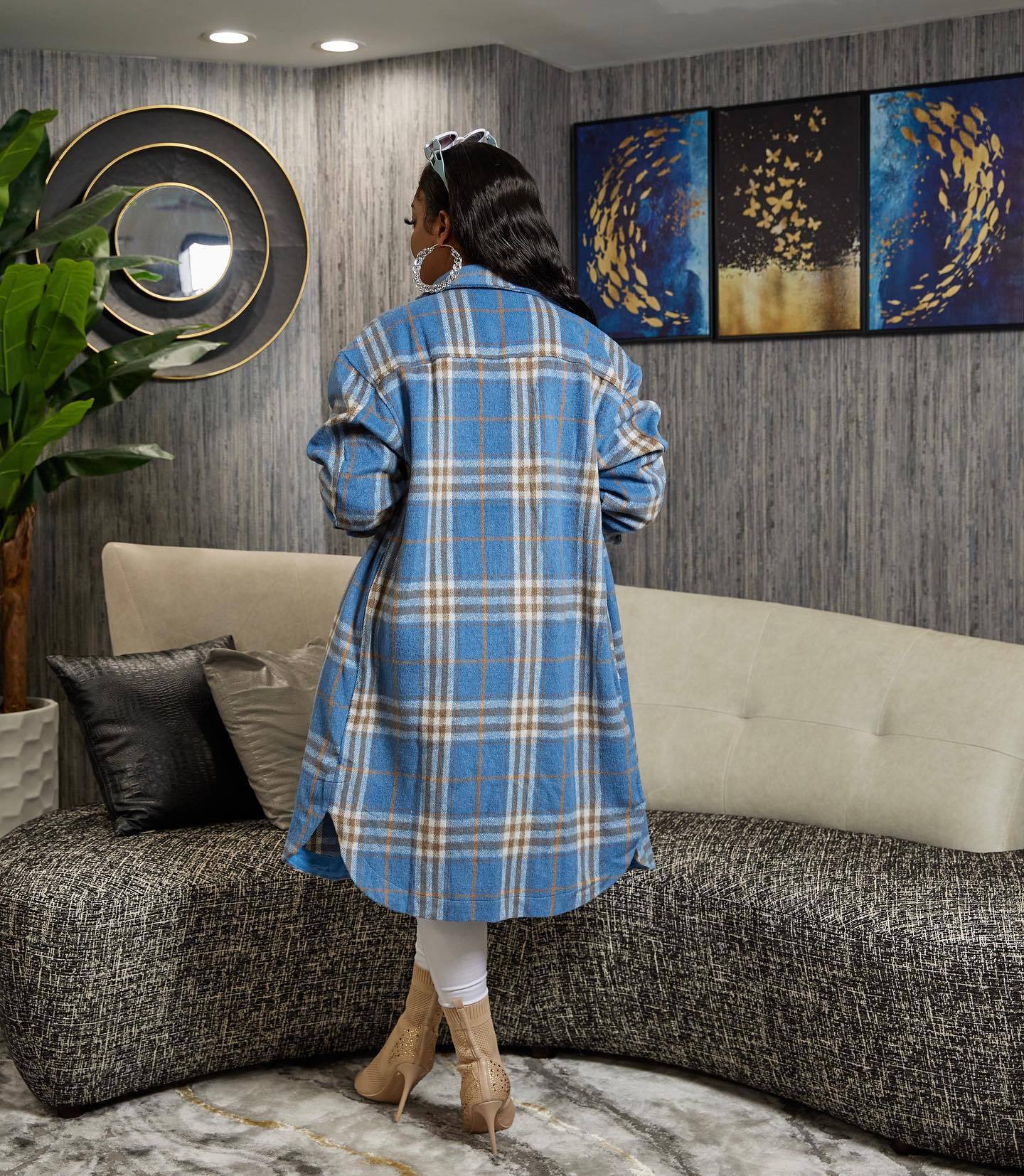 US$ 38.00 - Women Casual Check Turndown Collar Jacket - www