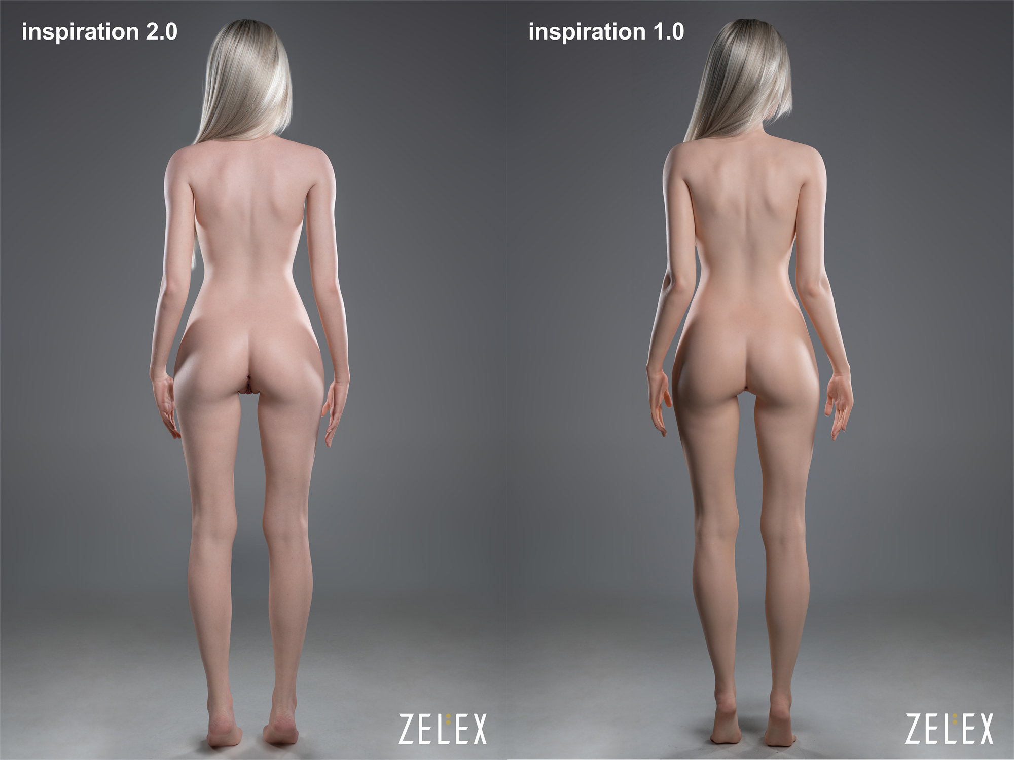 ZELEX DOLL Inspiration 2.0と1.0の比較画像 フルヌード ラブドール 後ろ姿 ダッチワイフ