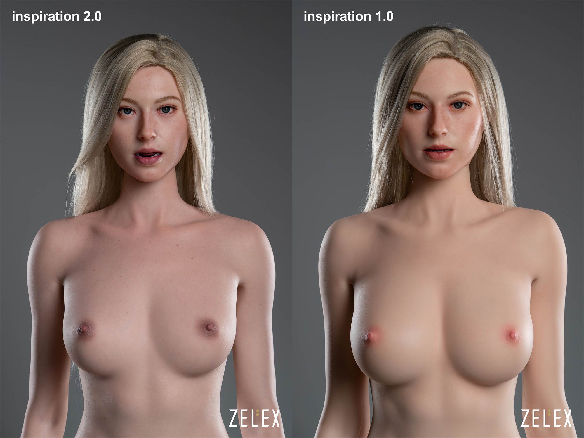 ZELEX DOLL Inspiration 2.0と1.0の比較画像 フルヌード ラブドール