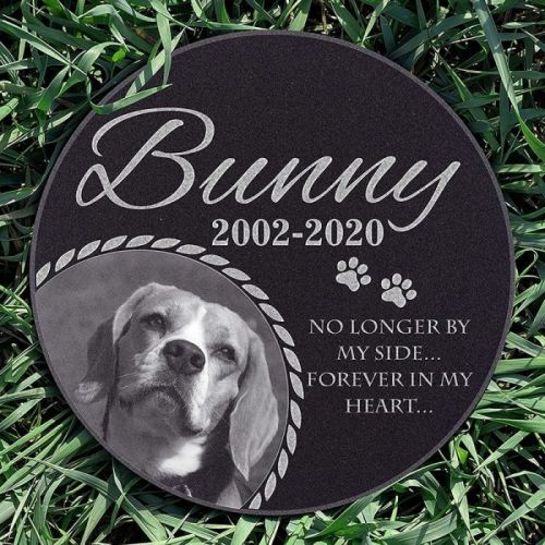 12  Round Personalized Dog Cat Memorial Stone with Photo Engraving Customized Granite Headstone