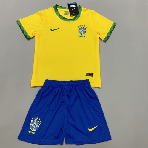 Kids Brazil 2021 Home Jersey and Short Kit