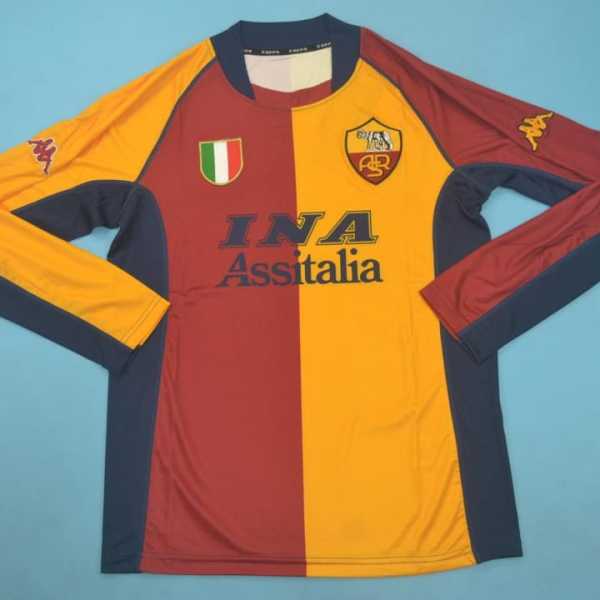 01 02 Roma Home Retro Long Sleeve Men Soccer jersey AAA37294