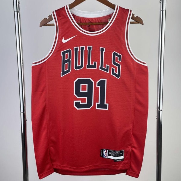 2023 BULLS RODMAN #91 Red Icon Edition Swingman Jersey NBA Jerseys