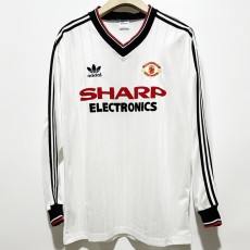 1982/83 Man Utd Away White Retro Long Sleeve Soccer jersey