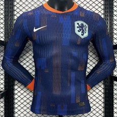 2024 Netherlands Away Dark Blue Player Long Sleeve Soccer jersey