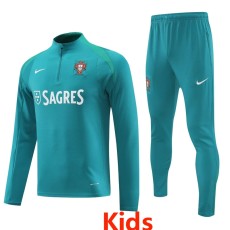 2024 Portugal Blue Kids Half Pull Tracksuit
