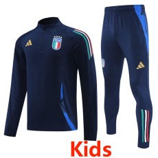 2024 Italy Dark Blue Kids Half Pull Tracksuit