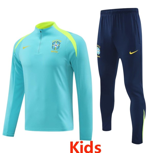 2024 Brazil Azure Kids Half Pull Tracksuit