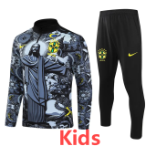2024 Brazil Gray Kids Half Pull Tracksuit