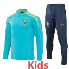 2024 Brazil Azure Kids Half Pull Tracksuit