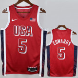 2024 EDWARDS #5 Red NBA Jerseys