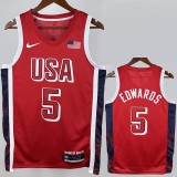 2024 EDWARDS #5 Red NBA Jerseys