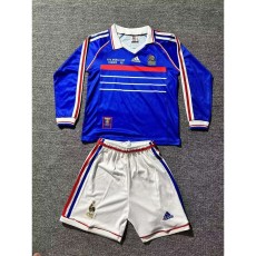 1998 France Home Retro Long Sleeve Kids Soccer jersey
