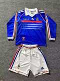 1998 France Home Retro Long Sleeve Kids Soccer jersey