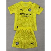 2025/26 Man City GKY Yellow Fans Kids Soccer jersey