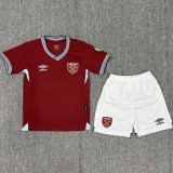 2025/26 West Ham Home Crimson Fans Kids Soccer jersey