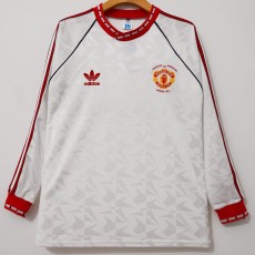 1991 Man Utd Away White Retro Long Sleeve Soccer jersey