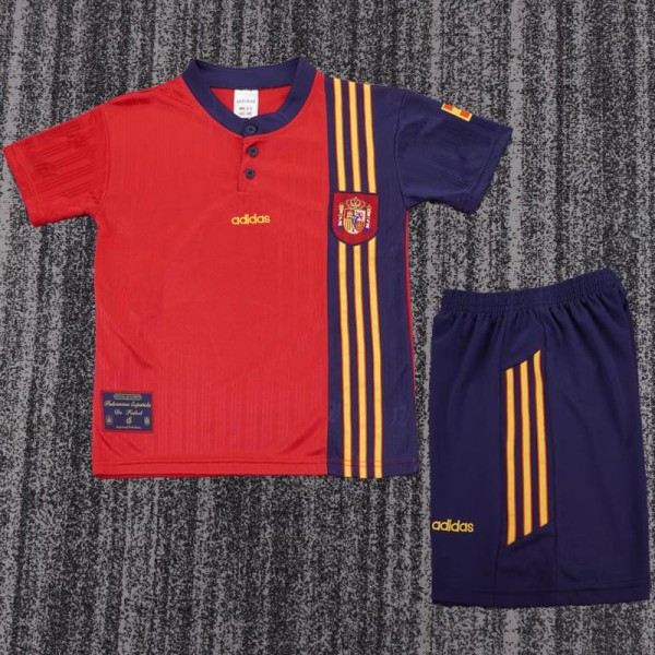1996 Spain Home Red Retro Kids Soccer jersey