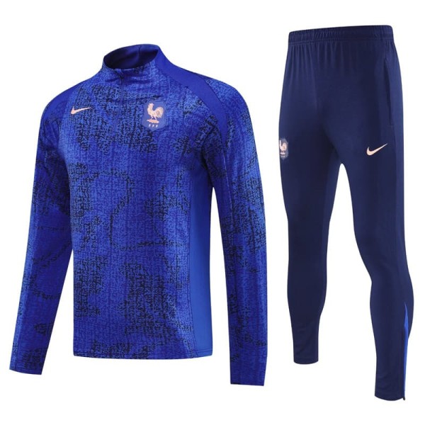 2025 France Dark Blue Half Pull Tracksuit