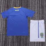 2010 Brazil Away Blue Retro Kids Soccer jersey