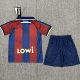 2025/26 Levante UD Home Crimson Fans Kids Soccer jersey