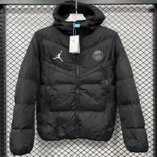 2025/26 PSG Black Hooded Windbreaker Fabric Cotton Coat