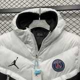 2025/26 PSG White Hooded Windbreaker Fabric Cotton Coat