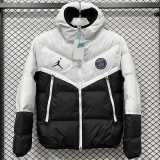 2025/26 PSG White Hooded Windbreaker Fabric Cotton Coat
