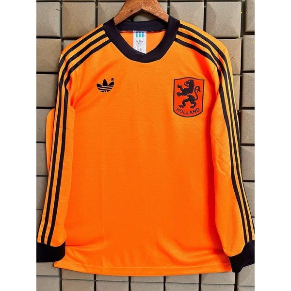 1980 Netherlands Home Retro Long Sleeve Soccer jersey