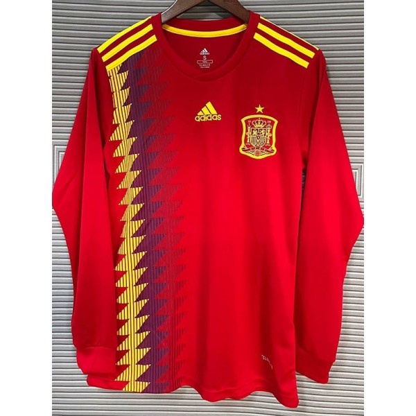 2018 Spain Home Red Retro Long Sleeve Soccer jersey