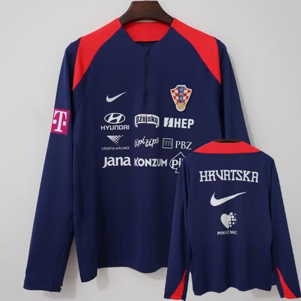 2026 Croatia Royal blue Half Pull Training Shirts