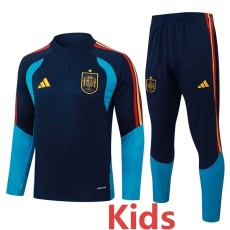 2026 Spain Royal blue Kids Half Pull Tracksuit