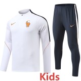 2026 France White Kids Half Pull Tracksuit
