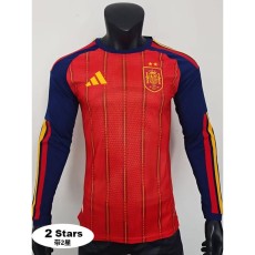 [PLAYER] 2026 Spain Home With 2 Stars Player Long Sleeve Soccer jersey